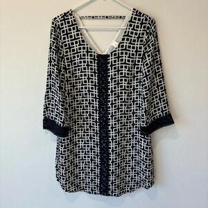 Alya Women’s Blue White Geometric Lace 3 Quarter Sleeve Mini Dress Formal Event